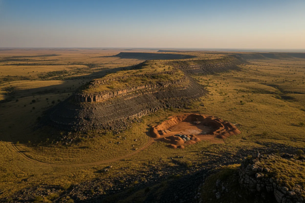 The Great Dyke escarpment in Zimbabwe at golden hour